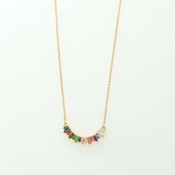 Rainbow Curve Crystal Bar Pendant Necklace - Picture 8 of 11